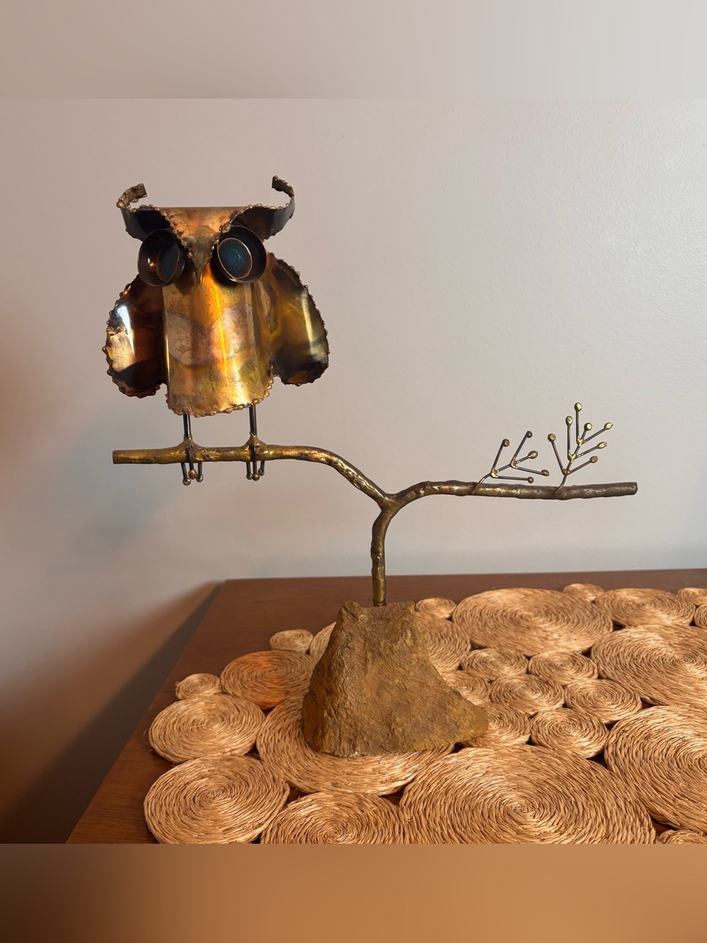 Vintage Curtis Jere Owl Sculpture Brutalist MCM Brass Copper Signed 1969